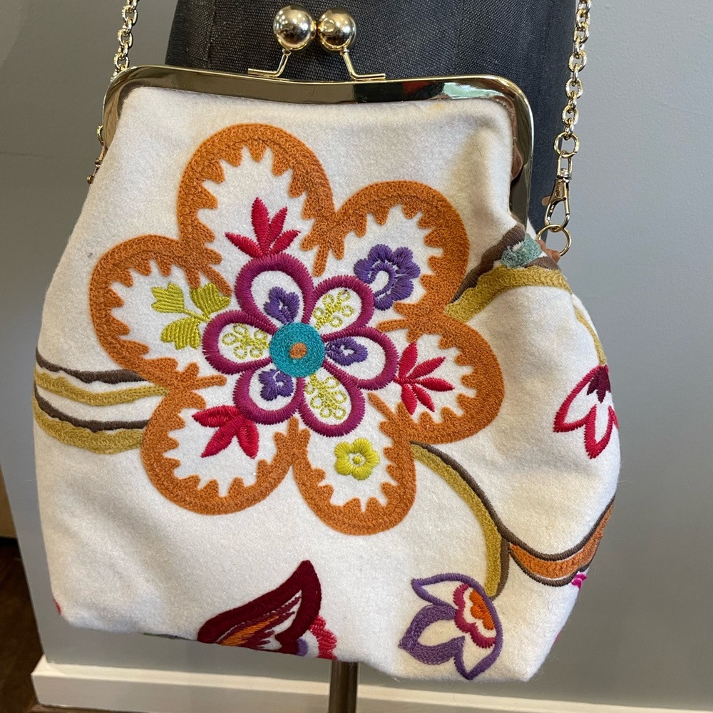 Embroidered Hippie Bohemian Crossbody Whimsical Floral Made in Italy Chain Strap